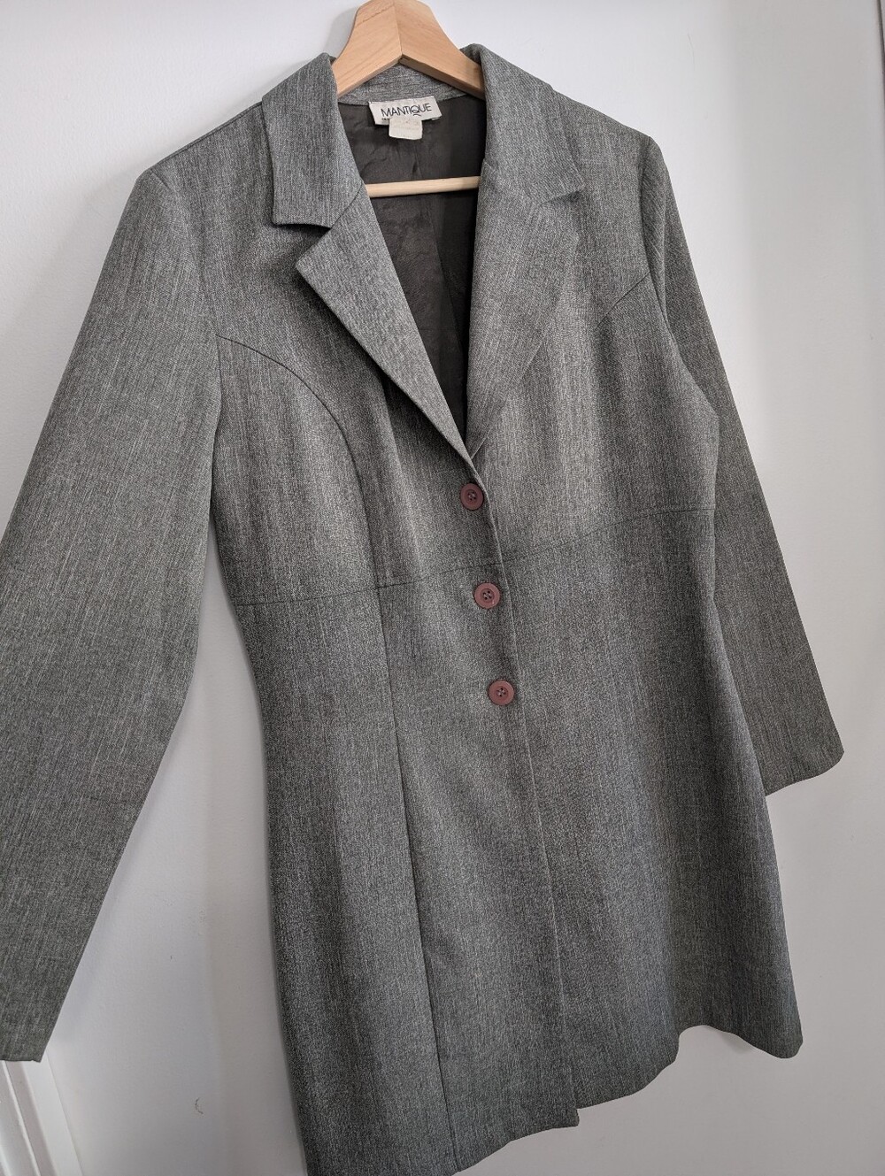 Vintage 90s Mantique Large Long Blazer Jacket Lightweight Coat Button Office